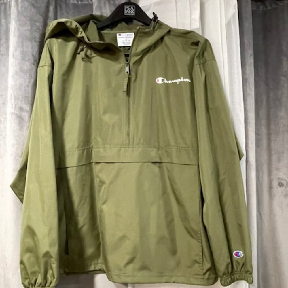 Champion (Olive Green) Pull-over windbreaker jacket, front pouch, hood, size XL